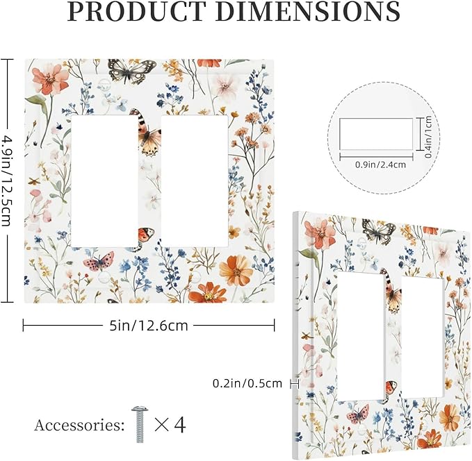 Decorative Outlet Covers Vintage Wildflowers Plants Floral 2 Gang Double Gfci Rocker Electrical Wall Panels Light Switch Cover Plate For Bed Room Living Room Decor