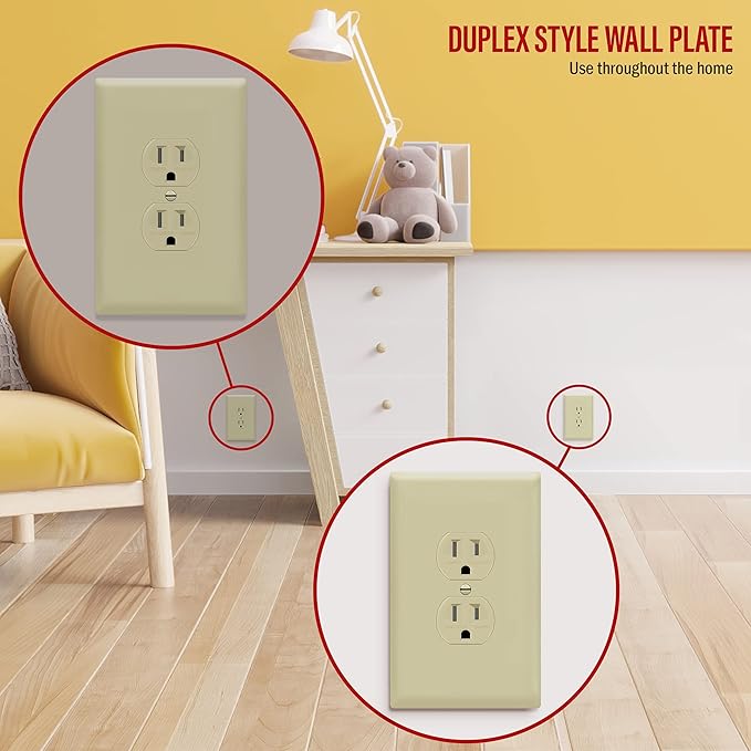 ENERLITES Duplex Receptacle Outlet Wall Plate, Jumbo Electrical Outlet Cover, Gloss Finish, Oversized 1-Gang 5.51" x 3.50", Polycarbonate Thermoplastic, 8821O-I, Ivory