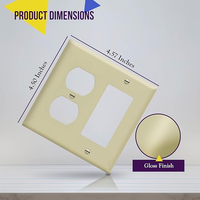 ENERLITES Combination Duplex Receptacle Outlet/Decorator Rocker Light Switch Wall Plate Cover, Standard Size 2-Gang 4.50" x 4.57", Polycarbonate Thermoplastic, UL Listed, 882131-I, Ivory