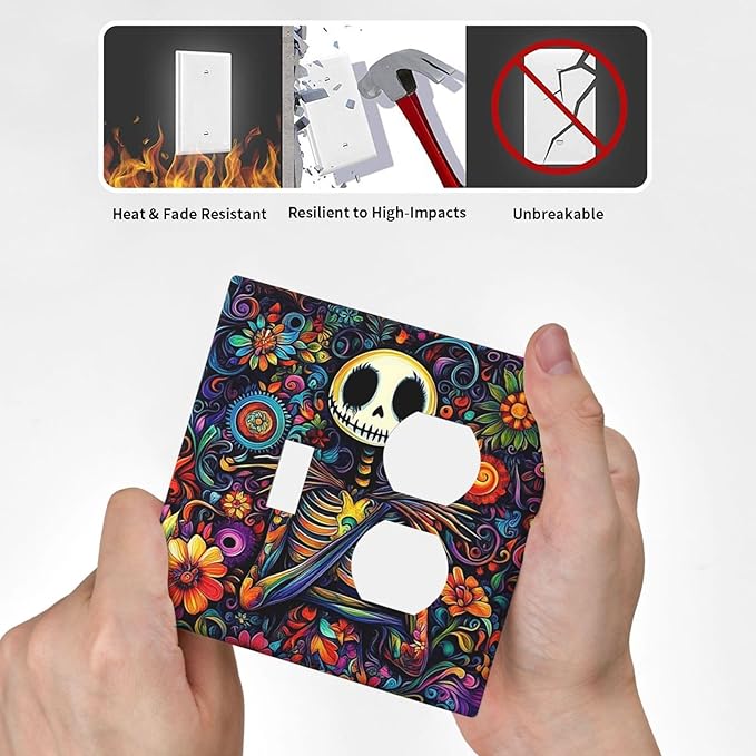 Wallplates Colorful Flowers Abstract Skull 1 Toggle 1 Duplex Switch Plate Electrical Gfci Faceplate Decorative Light Switch Covers For Home Living Room Decor