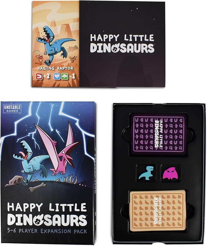 Unstable Games - Happy Little Dinosaurs: 5-6 Player Expansion Pack - Cute card game for kids, teens, & adults - Dodge life’s disasters! - 5-6 players ages 8+ - Great for game night
