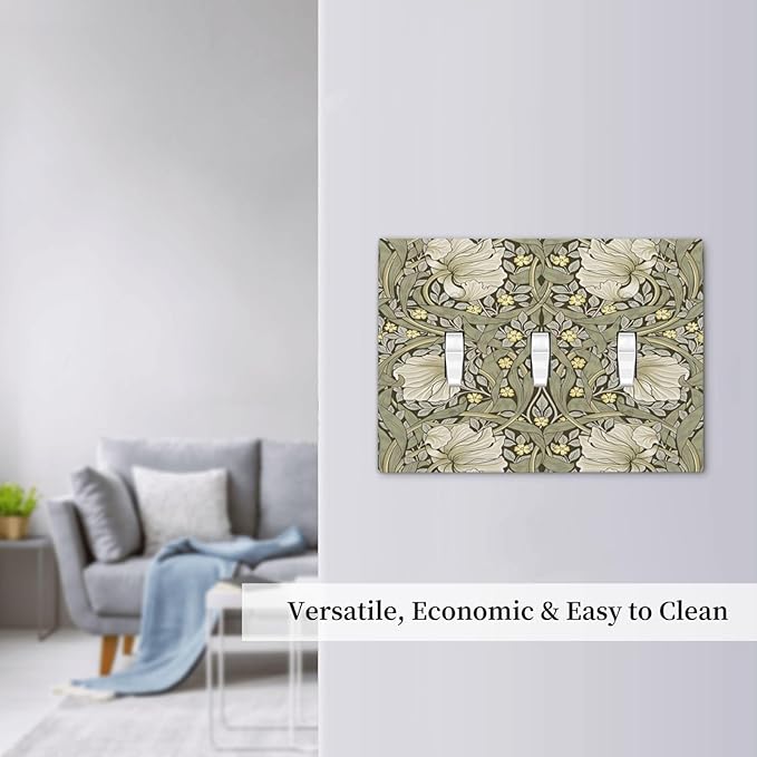 William Morris Pimpernel Flowers Plant Floral Decorative Switch Plates 3 Gang Wall Plate Triple Toggle Light Switch Cover Faceplate Electrical Wall Panels for Farmhouse Living Room Decor