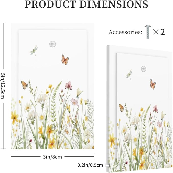 Colorful Wildflowers Dragonfly Butterfly Floral Light Switch Cover Plate 1 Gang No Device Blank Electrical Wall Plates Faceplate Decorative Switch Plate Covers for Bedroom Living Room Decor