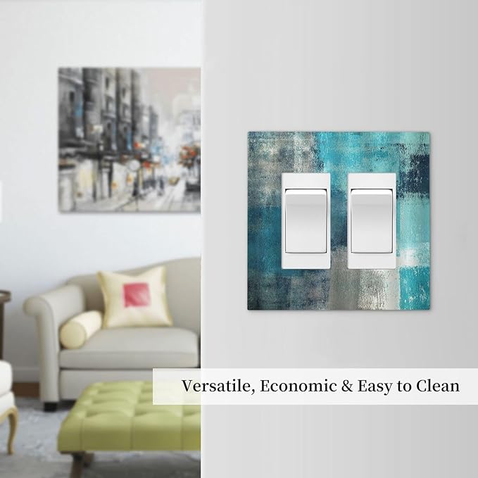 Decorative Outlet Covers Teal Blue Modern Geometric Abstract Turquoise Green 2 Gang Double GFCI Rocker Electrical Wall Panels Light Switch Cover Plate for living Room Bedroom Decor