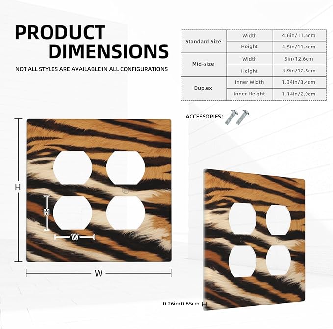 Tiger Texture Wild Animal Skin Pattern Print Outlet Covers 2 Gang Double Duplex Decorative Light Switch Covers Electrical Wallplates Socket Faceplate for Kids Room Office Decor