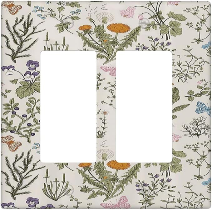 Outlet Covers Boho Floral Vintage Flowers Plants 1 Gang Duplex Light Switch Cover Plate Decorative Wall Plates Electrical Switchplate Receptacle for Bathroom Bedroom Decor（2 Pack）