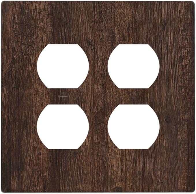 Decorative Outlet Covers with Rustic Dark Wood Grain & Vintage Style Design 2 Gang Wall Plate Double Duplex Receptacle Light Switch Cover Switch Plate Cover for Kitchen/Living Room