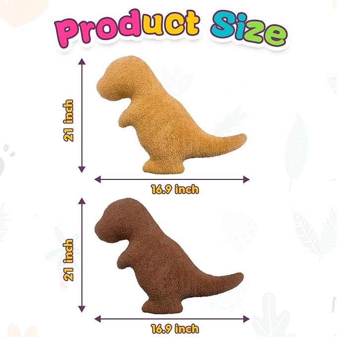 Andywoo Dino Nuggets Chicken Pillow Plush, Dinosaur Chocolate Pillow Stuffed Animals Plush Toy for Funny Birthday Gifts for Boy and Girl, Dinosaur Gifts for Kids Teens and Adults (2 Pack, Large)