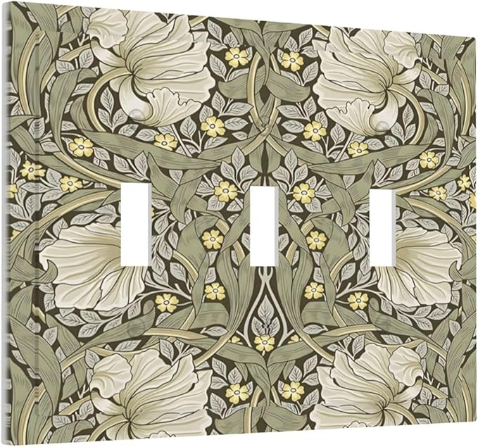 William Morris Pimpernel Flowers Plant Floral Decorative Switch Plates 3 Gang Wall Plate Triple Toggle Light Switch Cover Faceplate Electrical Wall Panels for Farmhouse Living Room Decor