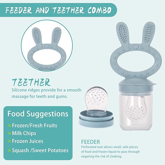 WAJIAYON Easter Bunny Baby Breastmilk Popsicle Molds & Baby Fruit Feeder,Infant Food Freezer Tray Storage Containers, Silicone Teething Pacifier Feeder and Teether for Babies,Silicone Feeder
