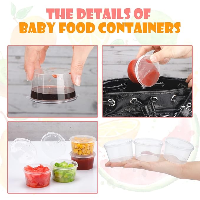 Didaey 100 Pcs Baby Food Storage Containers 4 oz with Hinged Lids Small Disposable Plastic Puree Snack Sauce Food Freezer Containers, Stackable, Leakproof