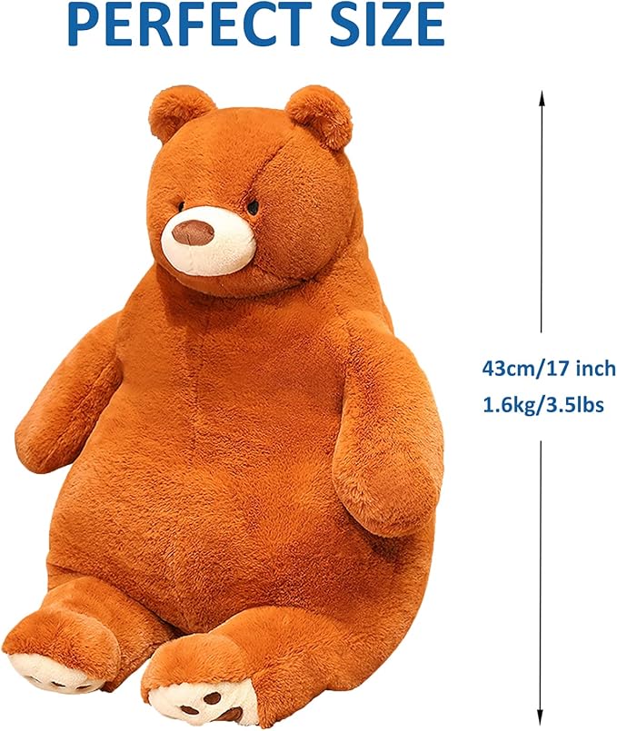 Bear Weighted Stuffed Animals, 17" 3.5 lbs Weighted Bear Plush Toy Large Brown Bear Weighted Plush Animal Pillow Gifts for Boys and Girls