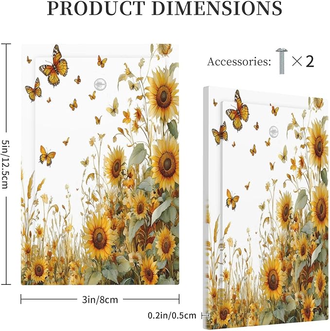 Sunflower Gold Wildflowers Summer Butterfly Light Switch Cover Plate 1 Gang No Device Blank Electrical Wall Plates Faceplate Decorative Switch Plate Covers for Bedroom Living Room Decor