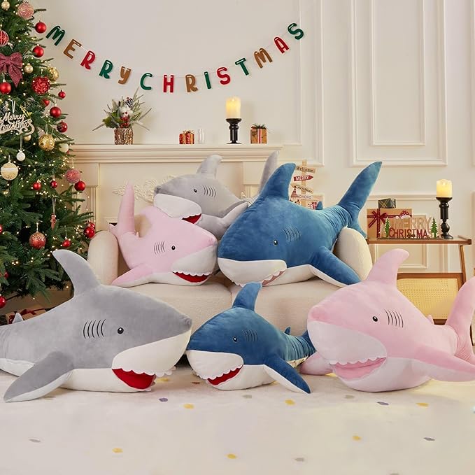 MorisMos 51inch Giant Shark Stuffed Animal, Large Shark Plush Toy Pillow Gift for Kids, Girlfriend, Pink