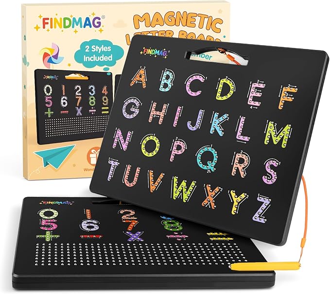 FINDMAG Magnetic Letter Tracing Board, 2 in 1 Magnetic ABC Writing Board for Toddlers, Uppercase & Numbers Practicing Learning Tools, Erasable Educational Board Set Preschool Gifts Toys for Kids
