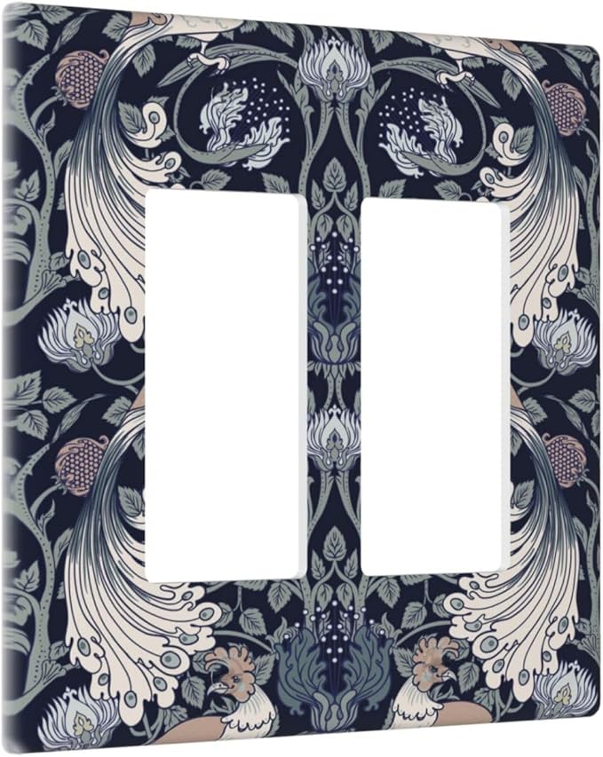 William Morris Vintage Floral Birds Peacocks 2 Gang Rocker Decora Light Switch Covers Dual Outlet Covers Wall Plate Decorative Switchplate Electrical Faceplate GFCI for Country Bedroom Decor