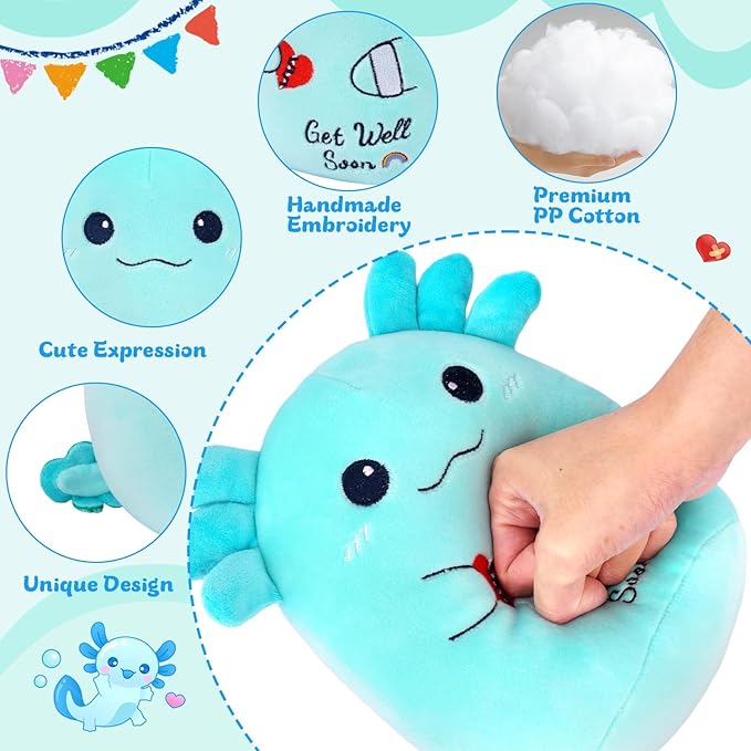 Get Well Gifts for Kids, Blue Axolotl Get Well Soon Stuffed Animal Feel Better Gifts for Kids, Kawaii Axolotl Pillow Plush Gift for Boys Girls After Surgery