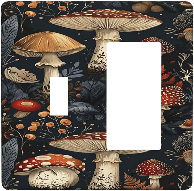 Outlet Covers Vintage Mushroom Floral 1 Toggle 1 Rocker Combo Light Switch Cover Plate Decorative Switch Plate Covers Electrical Wall Plate for Bedroom Kids room Decor