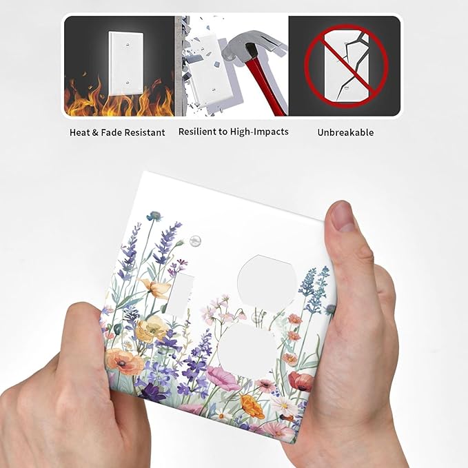 Colorful Floral Purple Lavender Flower Leaves Plants Wallplates 1 Toggle 1 Duplex Switch Plate Electrical GFCI Faceplate Decorative Light Switch Covers for Bed Room Living Room Decor
