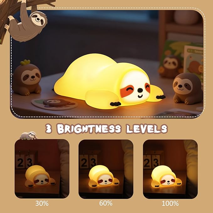 CoolGift Mart Sloth Gifts, Cute Animal Silicone Night Light with USB Rechargeable, Touch Control & Timer, Suitable for Breastfeeding Reading Working Sleep for Baby Kids Teens Adults