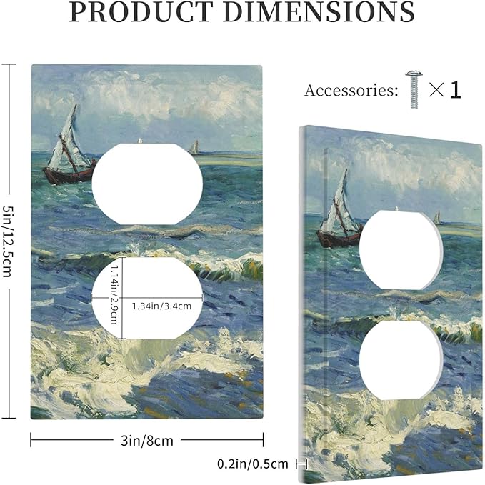 Nautical Ocean Waves Sailboat Painting Blue Sky Outlet Covers 1 Gang Duplex Light Switch Cover Decorative Switch Plates Electrical Receptacle Faceplate Wall Plate for Bathroom Bedroom Decor