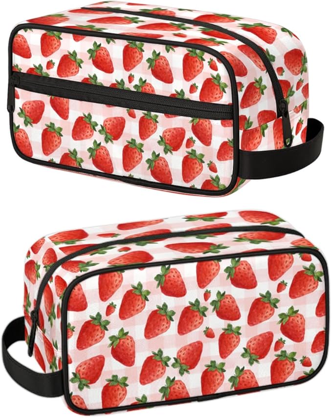 Kids Toiletry Bag for Girls - Strawberry Travel Toiletry Bag Hanging Dopp Kit Cosmetic Bag Makeup Bag Shower Shaving Bag for Toiletries Accessories