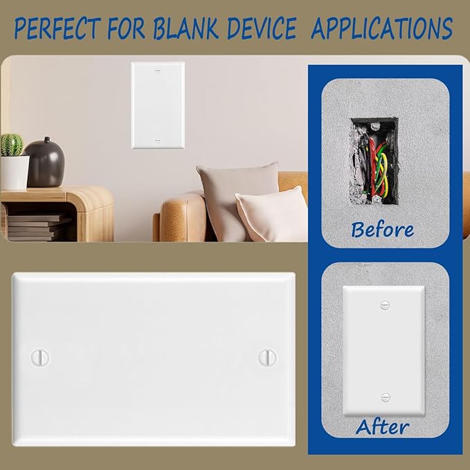 No Device Blank Wallplate,Standard Size 1-Gang 4.50" x 2.76",Smooth Face,Unbreakable Polycarbonate Thermoplastic,UL Listed,2-Pack