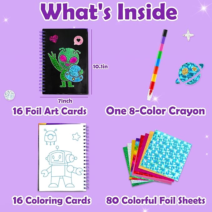FUNNYB&G Foil Art Crafts for Kids Ages 4-8: Mother's Day 2026, Birthday Gift for Boys, Art and Crafts Supplies, Party Favors, Creative Toys for Boys 4 5 6 7 8 9 Years Old(Space)