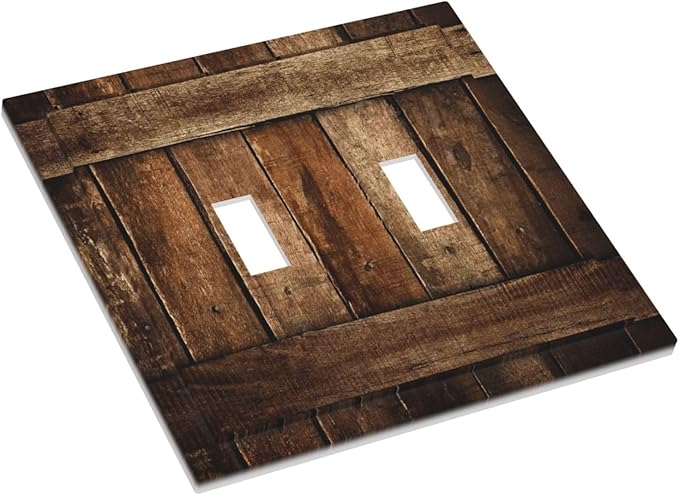 Brown Wooden Barn Door Old Wood Print Decorative Switch Plates 2 Gang Double Toggle Outlet Light Switch Cover Wall Plate Electrical Faceplate for Farmhouse Home Decor