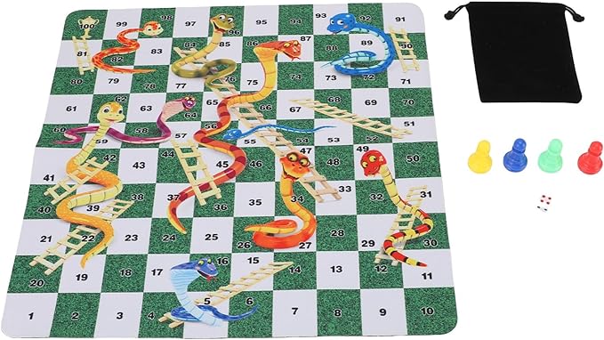 TOPINCN Snakes and Ladders Board Game Set, Rubber Portable Family Board Game for 2-4 Players with Simple Rules, for Home Office School Travel Picnic