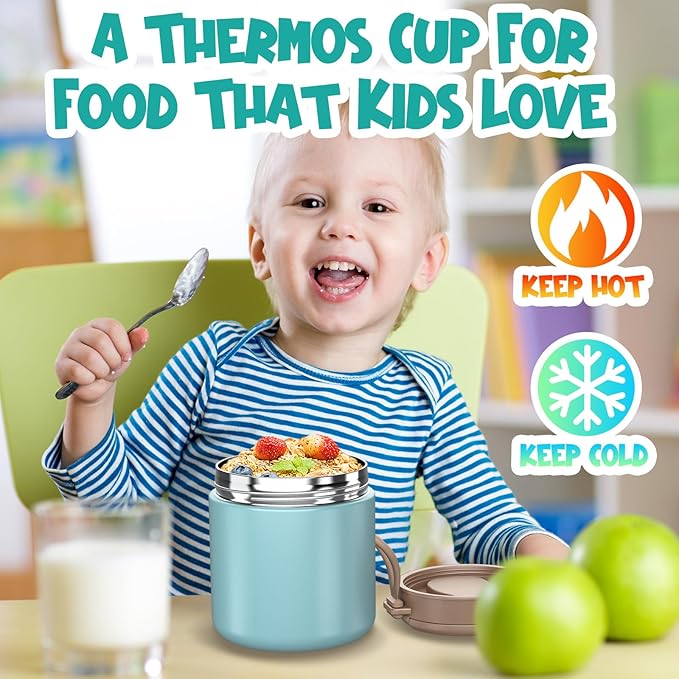 Thermo for Hot Food Kids - 15.2oz, Leak Proof Insulated Food Jar, Soup Thermo, Insulated Lunch Containers, Termos Para Comida Caliente, Wide Mouth Lunch Box with Folding Spoon and Handle