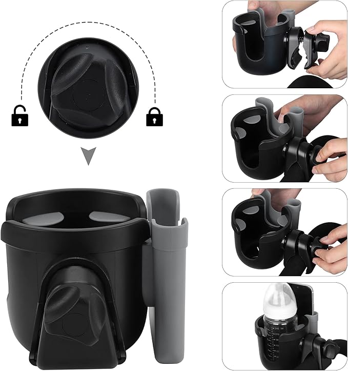 Accmor Stroller Cup Holder with Phone Holder, Bike Cup Holder, Universal Cup Holder for Uppababy Nuna Doona Strollers, 2-in-1 Cup Phone Holder for Stroller Bike Accessory