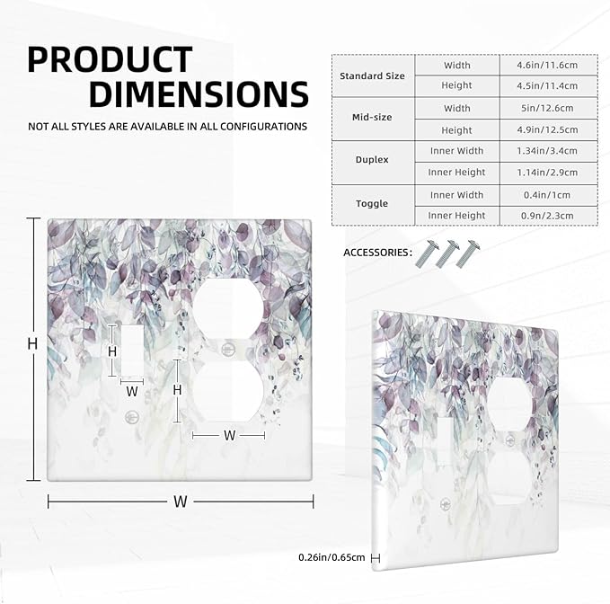 Hazy Leaves Ivy Nature Plants Eucalyptus Leave Wallplates 1 Toggle 1 Duplex Switch Plate Electrical GFCI Faceplate Decorative Light Switch Covers for Bedroom Home Decor