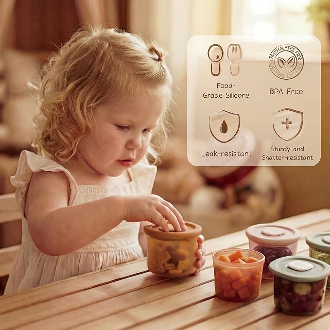 Moonkie Silicone Baby Food Containers | 4 oz Baby Food Storage Jars with Airtight Lids | Reusable Baby Food Jars, Freezer,Microwave and Dishwasher Safe, Perfect for Infant & Toddler
