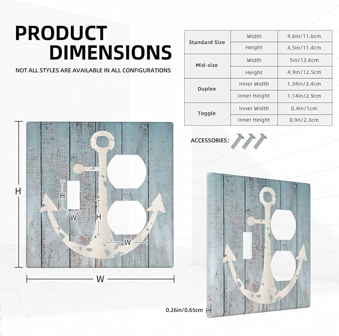 Anchor Rustic Sailing Nautical Wooden Planks Marine Wallplates 1 Toggle 1 Duplex Switch Plate Electrical GFCI Faceplate Decorative Light Switch Covers for Bathroom Farmhouse Decor