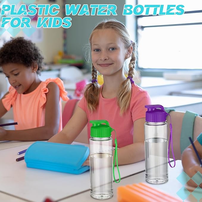 Ziliny 24 Pcs 17 oz Plastic Water Bottles Bulk Large Reusable Leak Proof Flip Top Sports Gym Water Bottles with Handle Strap for Kids and Adults for Summer School Travel