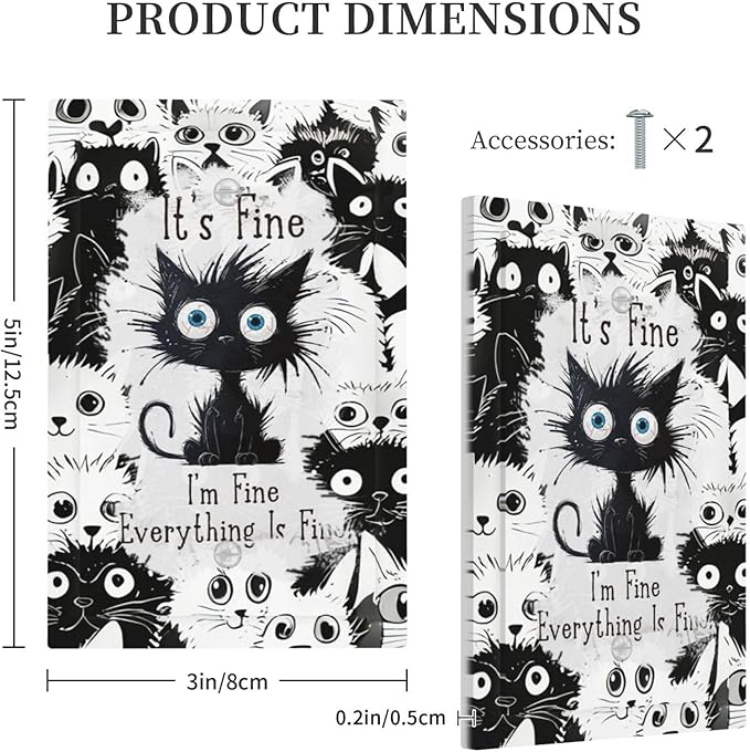 Funny Black Cat Inspirational Quotes Patterns Light Switch Cover Plate 1 Gang No Device Blank Electrical Wall Plates Faceplate Decorative Switch Plate Covers for Kids Room Nursery Decor