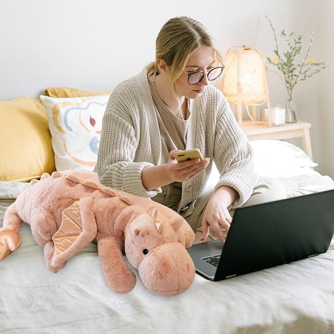 Pterosaur Stuffed Animal with Wings - Cute Soft Dinosaurs Plush Toys Little Flying Dragon Plushies Pillow Doll Christmas Birthday Gifts for Kids Boys Girls (Pink,59.05inch/150cm)