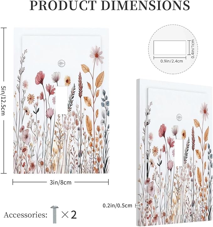 Decorative Light Switch Cover Spring Floral Pink Wildflower Leaves Plants 1 Gang Single Toggle Device Electrical Faceplate Switchplates Decorator Outlet Wall Plate For Home Bed Room Decor