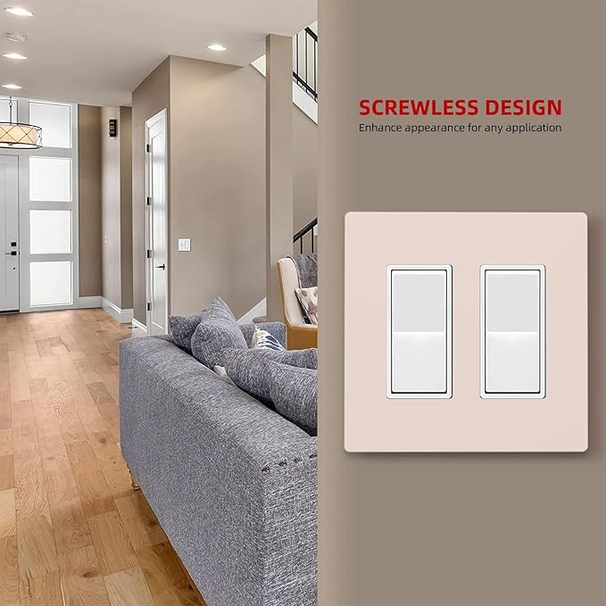 Beige 2 Gang Double GFCI Decorator Rocker/decorator Light Switch Cover Decorative Outlet Wall Plate Electrical Faceplate Screwless