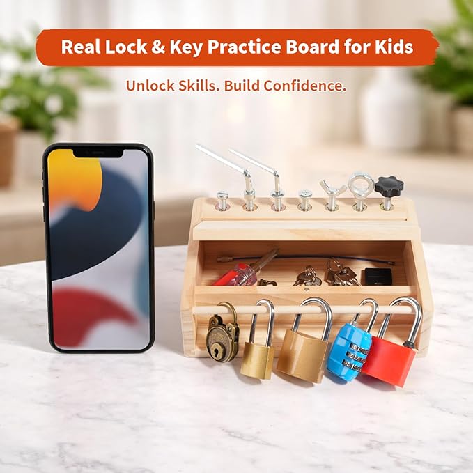 INIFEIDALA Montessori Screwdriver Board Set - Lock and Key Toy,Busy Board Toys for 3 4 5 Year Olds Boy Birthday Gifts,Kids Tool Set, Preschool Learning Sensory Fine Motor Skills STEM Toys