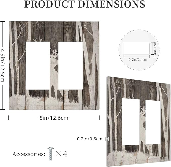 Vintage Wood Forest Deer Wildlife Animal Silhouette Decorative Outlet Covers 2 Gang Double GFCI Rocker Electrical Wall Panels Light Switch Cover Plate for Farmhouse Home Decor
