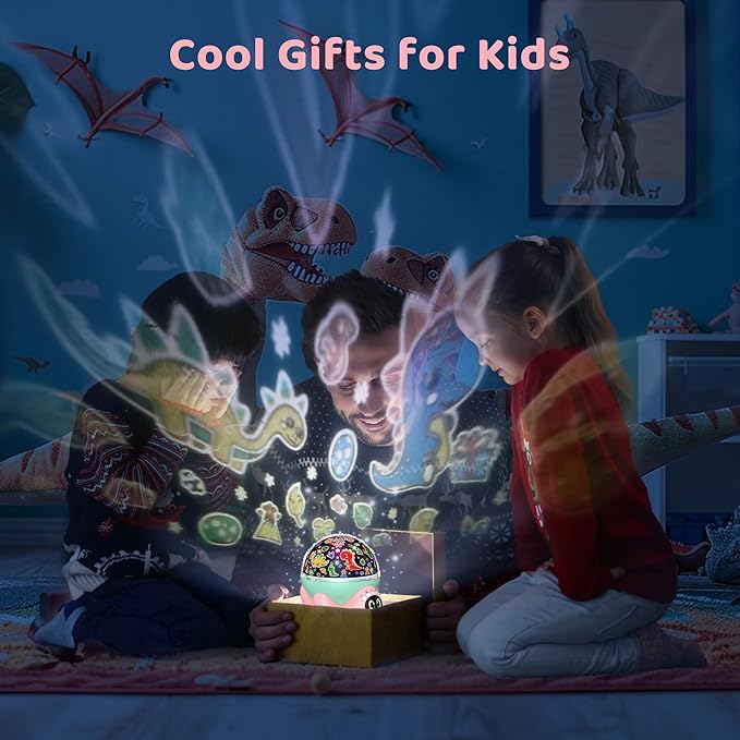 MOKOQI Dinosaur Night Light Projector for Kids Room, Boy Girl Dino Lamp with 10 Soothing Music& Timer, Remote Control, Colorful Projection Effect, High Brightness, Birthday Gifts for Infant Baby