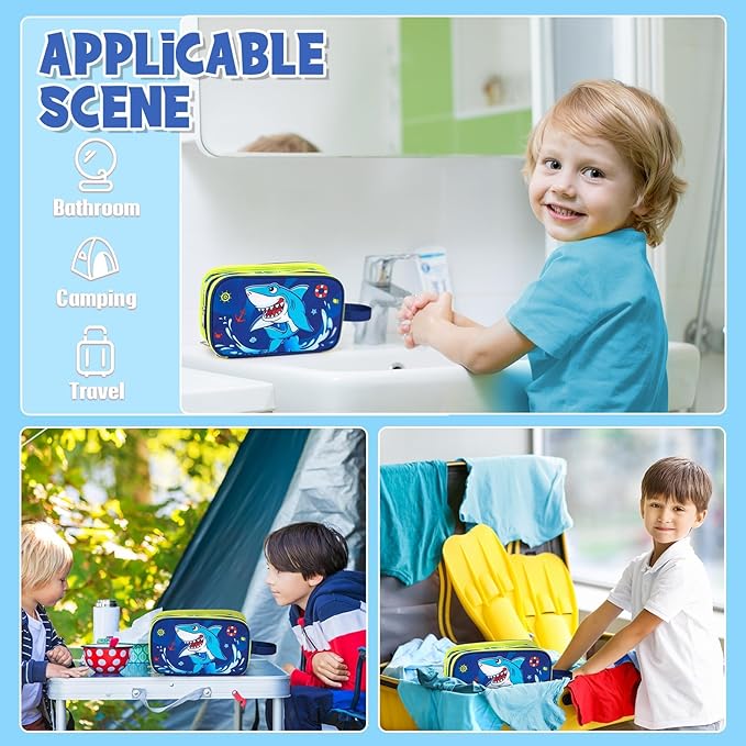 Shark Toiletry Bag - Kids Toiletry Bag for Boys Christmas Birthday Gift Camping Travel Toiletry Case Toiletries Makeup Cosmetic Pouch Pink Water-resistant Wash Bag Dopp Kit with Mesh Pocket
