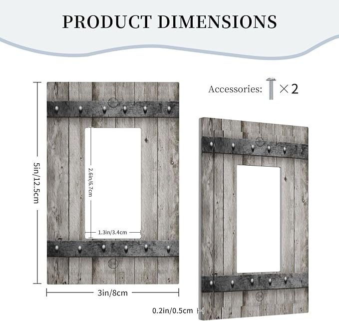 Decorative Outlet Covers Vintage Wood Barn Door Texture Printed Country Farmhouse 1 Gang Single Decora GFCI Device Light Switch Cover Plate 1 Rocker Wall Plate Jumbo Switch Plate Cover