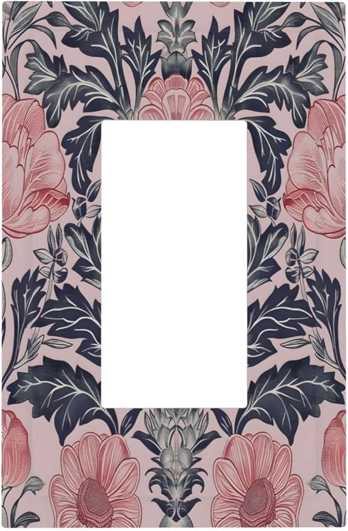 Pink Floral Vintage Botanical Boho Flower Decorative Outlet Covers 1 Gang Single Rocker Light Switch Cover Plate Wall Plates GFCI Faceplate for Farmhouse Home Decor