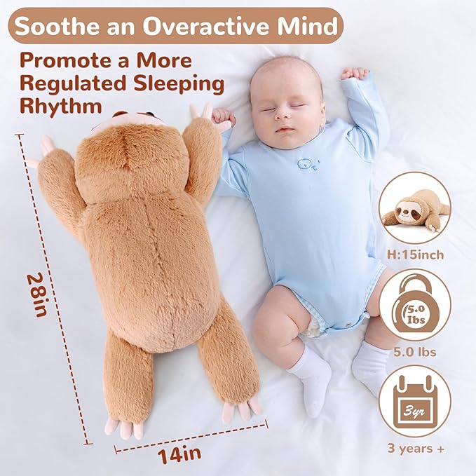 gnomantic Sloth Weighted Stuffed Animals - 28 Inch 5.0 Pounds Weighted Plushies Sloth Stuffed Animal - Large Plush Pillow - Cute Plush Toy Gifts for Kids & Adults (28" 5.0 lbs)
