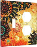 Red Mandala Boho Flower Bohemian Floral Combination 1-Toggle 1-Duplex Receptacle 2 Gang Wall Plate, Burnt Orange Sun Sunflower 2 Gang Combo Single Toggle/Light Switch One Duplex Outlet Faceplate Cover