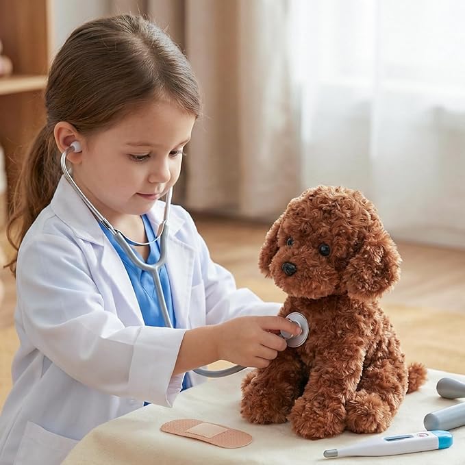 WEIGEDU Adorable Labradoodle Plush Toy Fluffy Red Brown Poodle Stuffed Animal Dog Puppy, 12.6" - Perfect for Kids, Babies, Birthday, Nursery