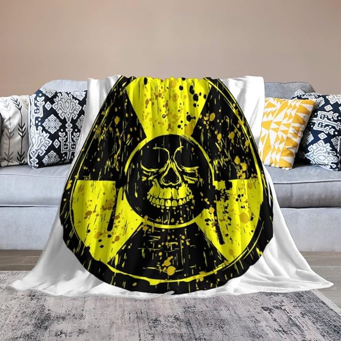 50 x 60 Inches Flannel Throw Blanket Yellow Old Dirty Round Radiation Sign and Grunge Skull Birthday Present for Men Women Winter Holiday Soft Blankets for Bedding Sofa